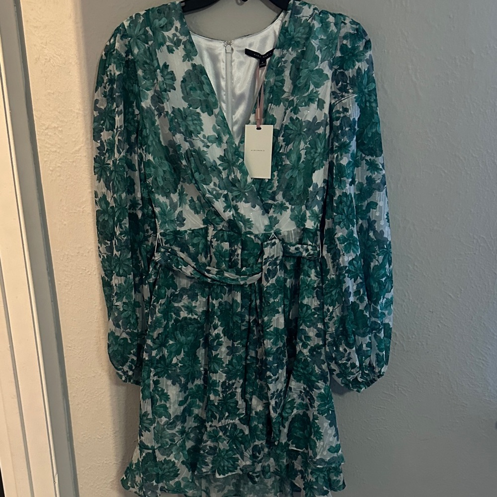 Alex Marie Green Floral Long Sleeve Dress